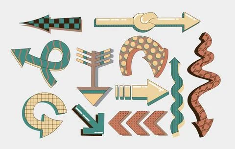 Playful retro arrow set with patterns Illustrazione stock