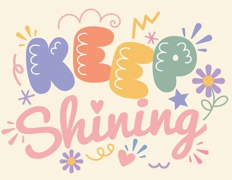 Playful retro vector illustration with bubbly typography and pastel floral el Stock Illustration