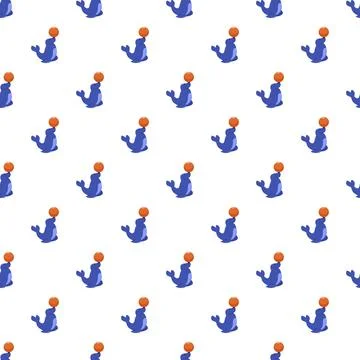 Playful seal balancing circus ball seamless pattern Stock Illustration