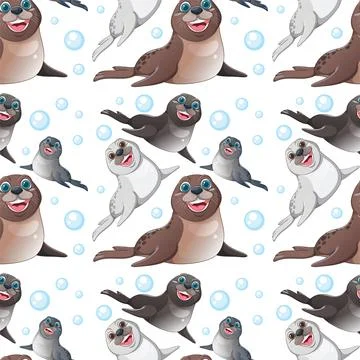 Playful Seals and Bubbles Pattern Stock Illustration