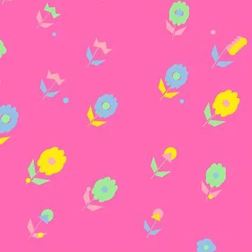 Playful Seamless Floral Pattern with Stylized Geometric Flowers on Vibrant Pink Stock Illustration