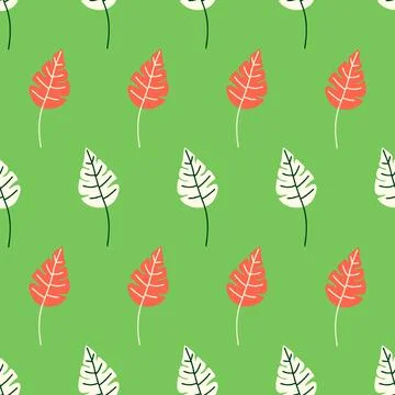 Playful seamless leaf pattern on green background Stock Illustration