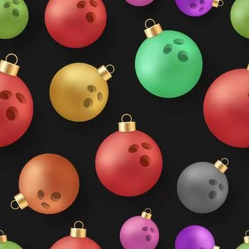 Playful Seamless Pattern of Colorful Bowling Ball Christmas Ornaments on Da.. Stock Illustration