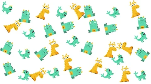Playful Seamless Pattern featuring Cute Cartoon Monsters and Imaginary Creatures Stock Footage 345539442