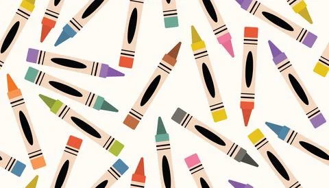 Playful seamless pattern featuring pastel crayons scattered in a messy, rando Stock Illustration