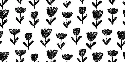 Playful seamless vector pattern in childish draw style tulip or bell flower Stock Illustration