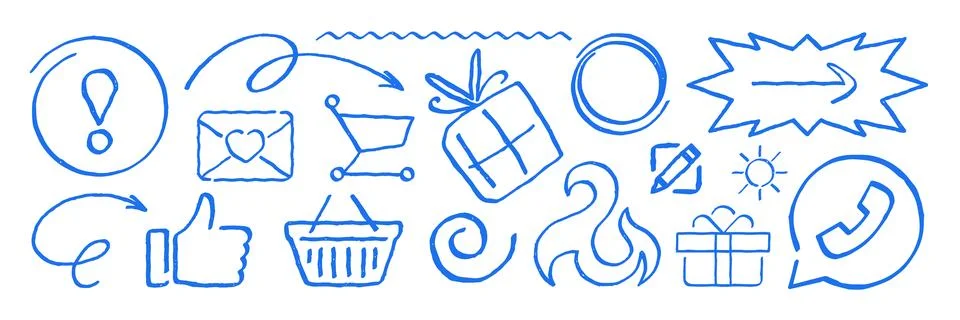 A Playful Set Of E-Commerce And Communication Doodle Vector Illustration Icon Stock Illustration