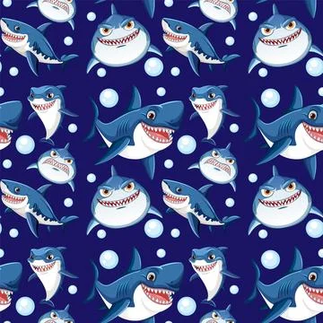 Playful Sharks and Bubbles Pattern Stock Illustration
