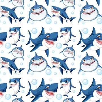 Playful Sharks and Bubbles Pattern Illustrazione stock