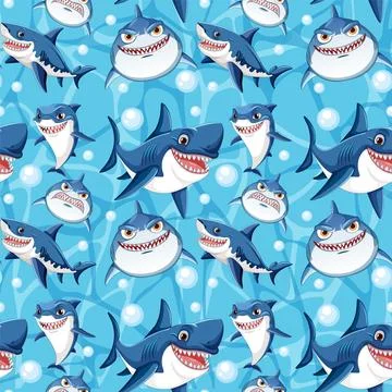 Playful Sharks in Ocean Pattern Stock Illustration