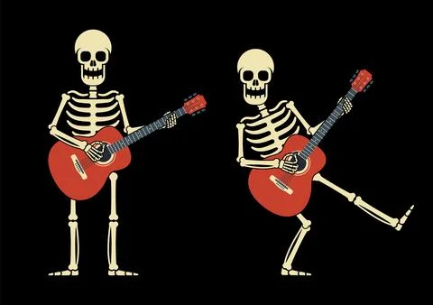 Playful skeleton playing guitar during a festive celebration Halloween Stock Illustration