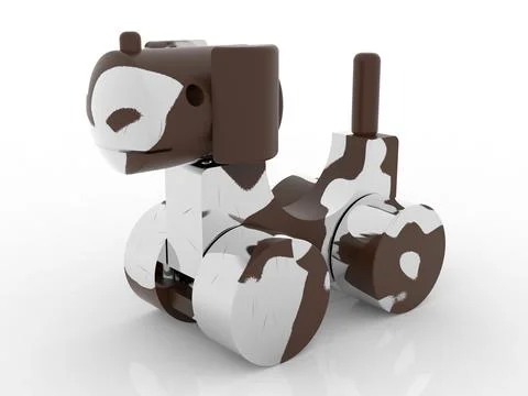 Playful spotted dalmatian dog pull-along toy crafted from geometric blocks .. Stock Illustration