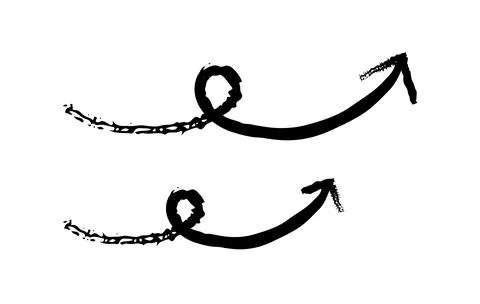 Playful upward curve arrows with loop grunge doodle design element set 스톡 일러스트
