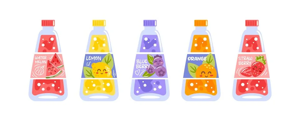 A playful vector illustration featuring a set of bottles filled with various Stock Illustration
