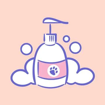 A playful vector illustration showcasing a sketch-style pet shampoo bottle with Stock Illustration