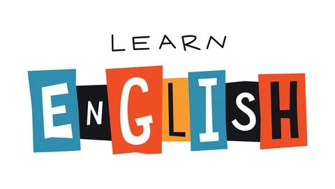 Playful vector illustration with the words Learn English, each letter cut o.. Stock Illustration