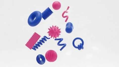 Playful vibrant shapes dynamically falling in abstract motion design animation Stock Footage 321349295