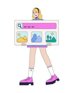 Playful web developer carrying search interface placeholder 2D illustration c Ilustração Stock