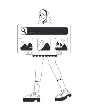 Playful web developer carrying search interface placeholder illustration co.. Ilustração Stock