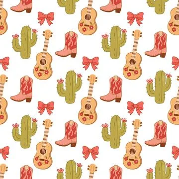 Playful Western Pattern with Guitars and Boots Stock Illustration