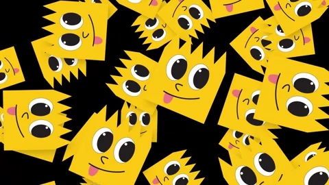 Playful Yellow Cartoon Characters Falling Against a Solid Black Background Stock Footage 342780169