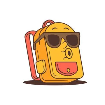 Playful yellow school backpack character with bold sunglasses and comic-style イラスト素材