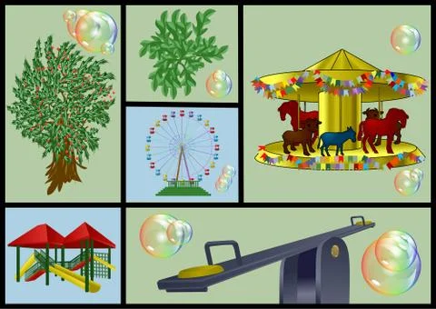Playground and park set Stock Illustration