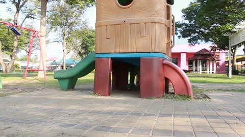 Playground and play equipment wait for some kid come to play it. Stock Footage 101790848