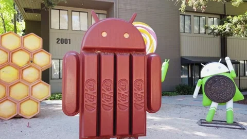 Playground of android toys in Google Hq Googleplex, Silicon Valley. Stock Footage 159115897