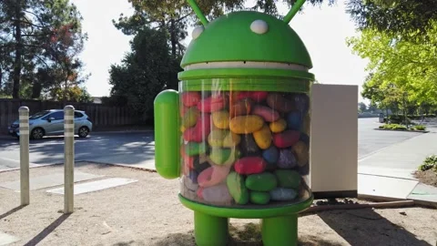 Playground of android toys in Google Hq Googleplex, Silicon Valley. Stock Footage 159122602