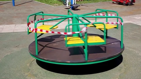 Playground are closed for prevention of covid-19 pandemic. Children stay at home Stock Footage 129727165
