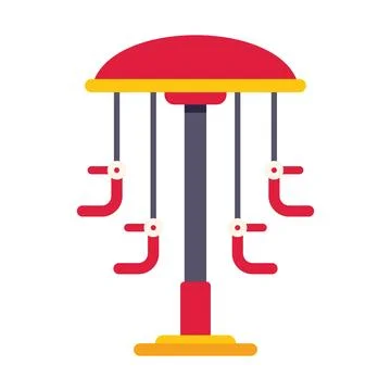 Playground carousel swinging under red and yellow roof on white background Stock Illustration