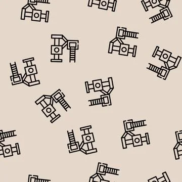 Playground for cat line vector seamless pattern Stock Illustration