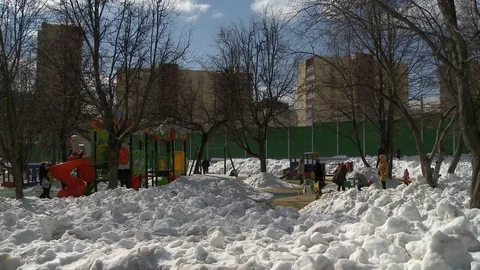 Playground in the city yard in winter Stock Footage 108073115