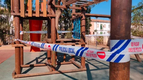 Playground closed by covid-19 Stock Footage 128975224