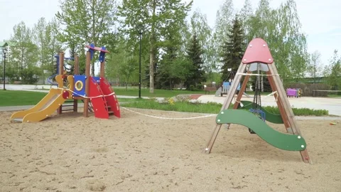 Playground closed with quarantine Video stock 130948606