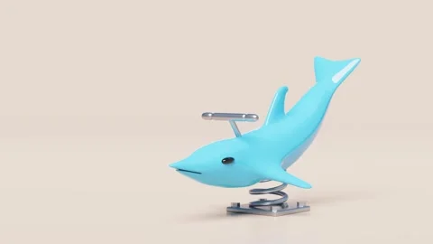 Playground dolphin spring rider isolated on pink background. 3d render illu.. Video stock 273567382
