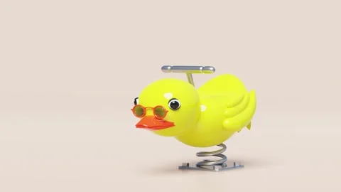 Playground duck spring rider isolated on pink background. 3d render illustr.. Stock Footage 273567361