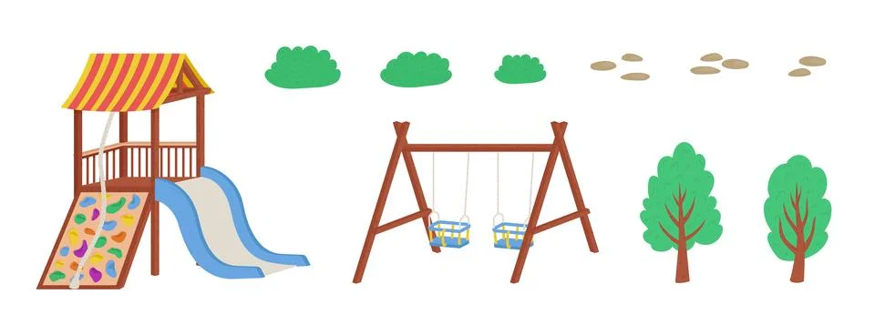 Playground elements isolated on white background. Outdoor equipment for kinde Stock Illustration
