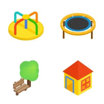 Playground elements isometric icons set for childhood fun Stock Illustration