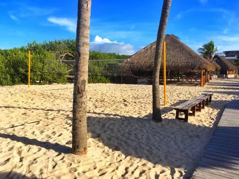 Playground on the empty beach, Mexico 库存照片