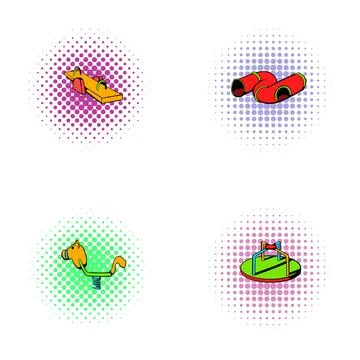 Playground equipment set with comic pop art dots Stock Illustration