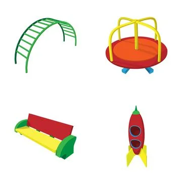 Playground equipment set with monkey bars and carousel Stock Illustration