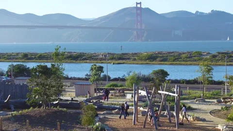 Playground with the Golden Gate Bridge in the background (San Francisco) Stock Footage 217223345