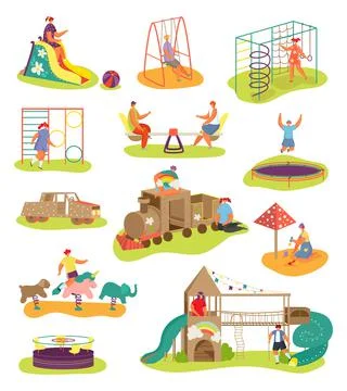 Playground with kids elements collection, vector illustration. Outdoor Stock Illustration