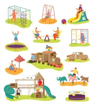 Playground with kids elements collection, vector illustration. Outdoor Stock Illustration