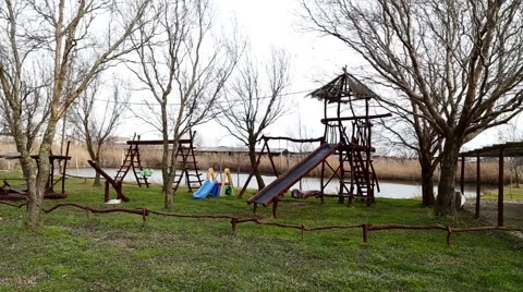 Playground by the lake 스톡 동영상 49274261