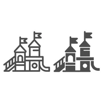 Playground line and solid icon, Amusement park concept, Kid castle sign on white Illustrazione stock