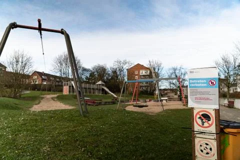 Playground lock down because of corona virus Stock Photos
