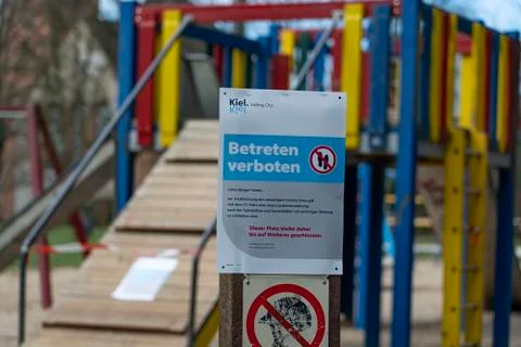 Playground lock down because of corona virus Stock Photos